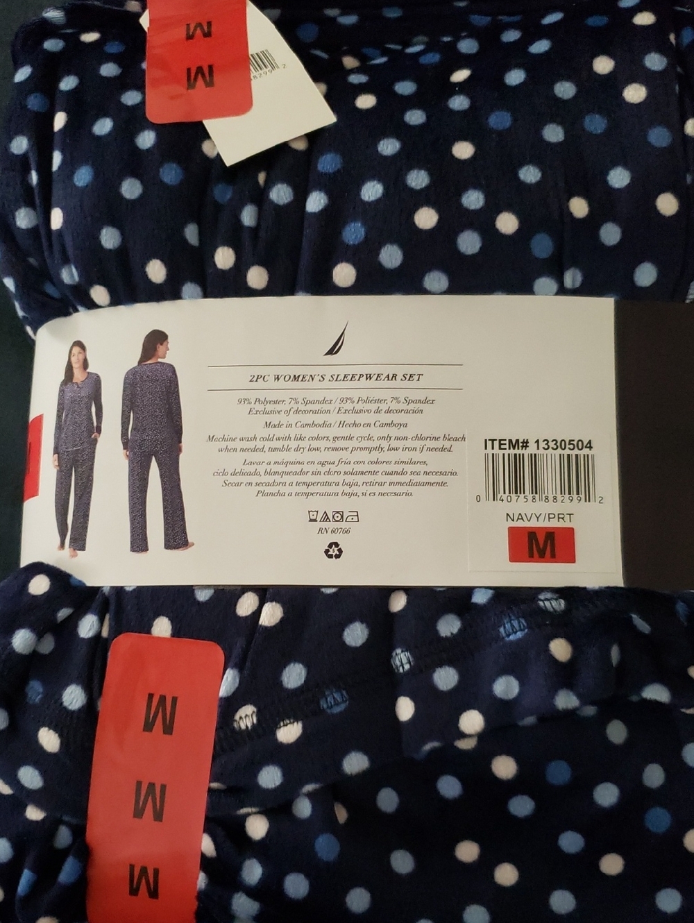 NWT-Nautica Navy Polka Dot Two-Piece Sleep Set Size Medium - Picture 4 of 6